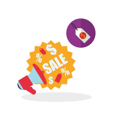 Tasarım alışveriş. Satış ve perakende simgesi. İzole illüstrasyon, vektör