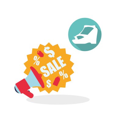 Tasarım alışveriş. Satış ve perakende simgesi. İzole illüstrasyon, vektör