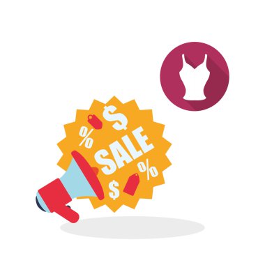 Tasarım alışveriş. Satış ve perakende simgesi. İzole illüstrasyon, vektör