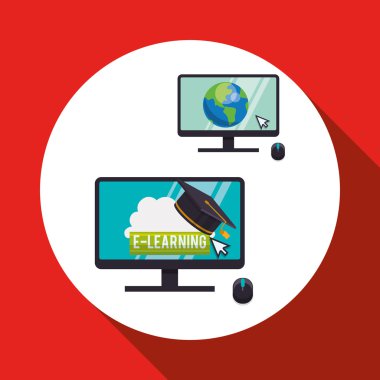 E-öğrenme tasarım. Eğitim simgesi. İzole illüstrasyon, vektör
