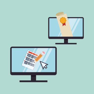 E-öğrenme tasarım. Eğitim simgesi. İzole illüstrasyon, vektör