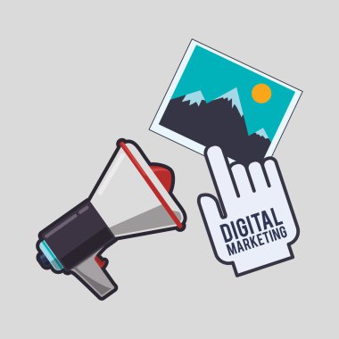 Dijital pazarlama tasarım. e-ticaret simgesi. izole illüstrasyon, vektör