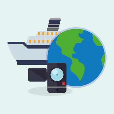 Tasarım seyahat. Gezi simgesi. Düz illüstrasyon, vektör