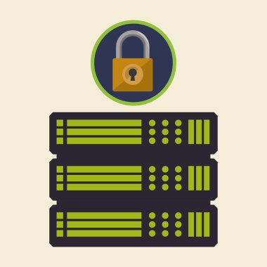 Veri güvenlik tasarımı. Simgeyi koru. Veri Merkezi illüstrasyon, vektör