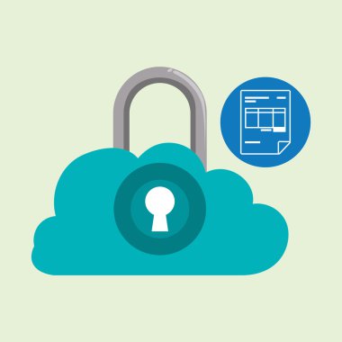 Veri güvenlik tasarımı. Simgeyi koru. Veri Merkezi illüstrasyon, vektör