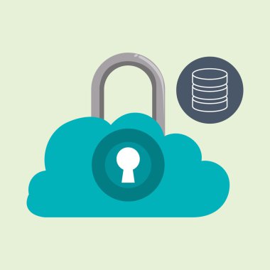 Veri güvenlik tasarımı. Simgeyi koru. Veri Merkezi illüstrasyon, vektör