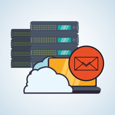 Web Hosting Tasarım. Veri Merkezi simgesi. İzole illüstrasyon, vektör