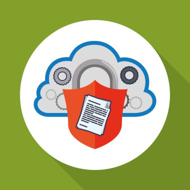 Veri güvenlik tasarımı. Simgeyi koru. Veri Merkezi illüstrasyon, vektör