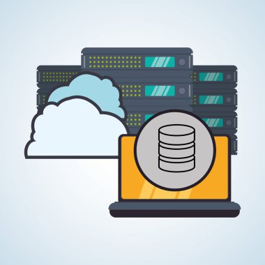 Web Hosting Tasarım. Veri Merkezi simgesi. İzole illüstrasyon, vektör