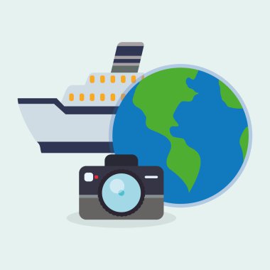 Tasarım seyahat. Gezi simgesi. Düz illüstrasyon, vektör