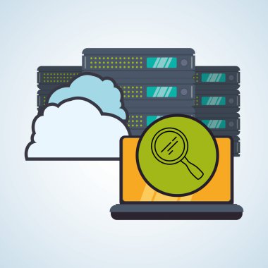 Web Hosting Tasarım. Veri Merkezi simgesi. İzole illüstrasyon, vektör