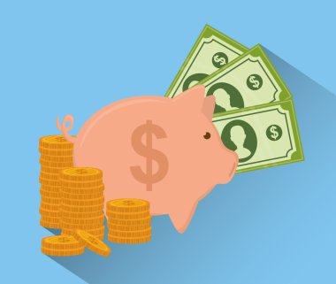 Para tasarım. Mali madde simgesi. Renkli resimde, vektör