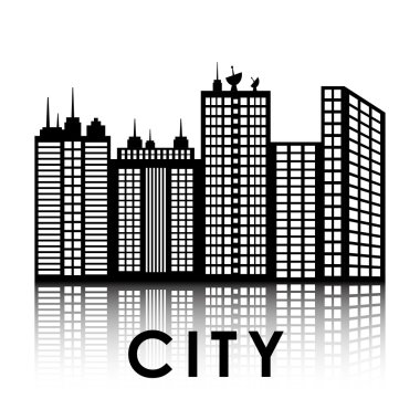 Şehir tasarım. Bina simgesi. Siyah ve beyaz illüstrasyon, vektör
