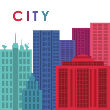 Şehir tasarım. Bina simgesi. Renkli resimde, vektör