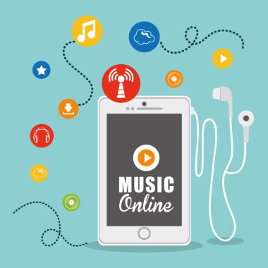 Müzik online tasarım. Ortam simgesi. Düz illüstrasyon