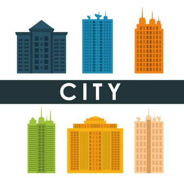 Şehir tasarım. Bina simgesi. Renkli resimde, vektör