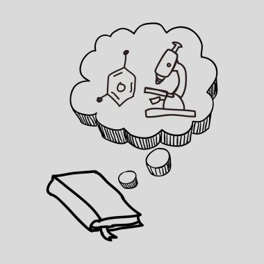 Bilim tasarım. mikroskop simgesi. İzole illüstrasyon, vektör