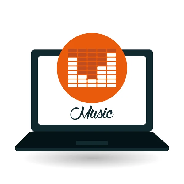 Μουσική σχεδιασμού. φορητό υπολογιστή εικονίδιο. Λευκό φόντο, διάνυσμα — Διανυσματικό Αρχείο