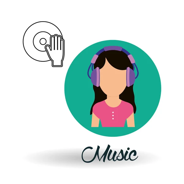 Ontwerp van de muziek. meisje pictogram. Witte achtergrond, vector — Stockvector