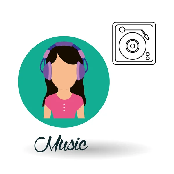 Ontwerp van de muziek. meisje pictogram. Witte achtergrond, vector — Stockvector