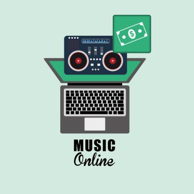 Müzik tasarımı. Online simgesi. İzole illüstrasyon, vektör grafiği