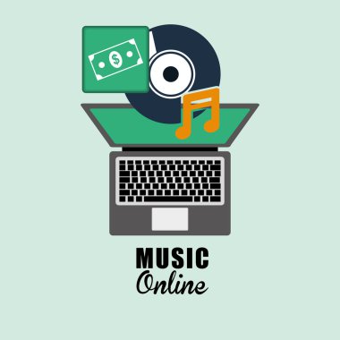 Müzik tasarımı. Online simgesi. İzole illüstrasyon, vektör grafiği