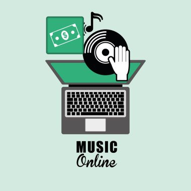 Müzik tasarımı. Online simgesi. İzole illüstrasyon, vektör grafiği