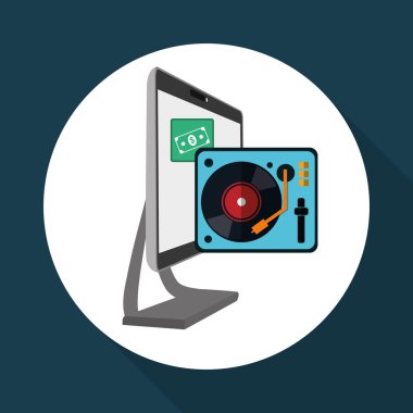 Müzik tasarımı. Online simgesi. İzole illüstrasyon, vektör grafiği