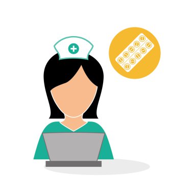 Tıbbi bakım tasarım. Hemşire simgesi. Beyaz arka plan, izole kötü