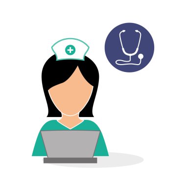 Tıbbi bakım tasarım. Hemşire simgesi. Beyaz arka plan, izole kötü