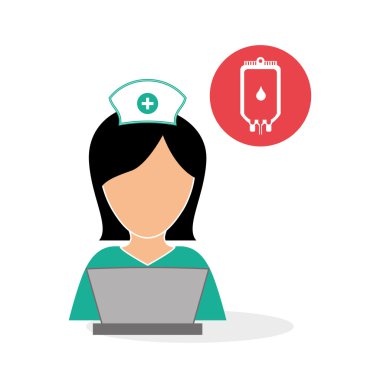 Tıbbi bakım tasarım. Hemşire simgesi. Beyaz arka plan, izole kötü