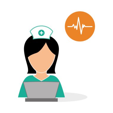 Tıbbi bakım tasarım. Hemşire simgesi. Beyaz arka plan, izole kötü