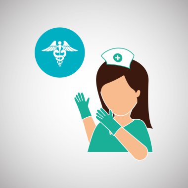 Tıbbi bakım tasarım. Hemşire simgesi. Beyaz arka plan, izole kötü