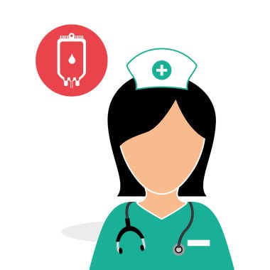 Tıbbi bakım tasarım. Hemşire simgesi. Beyaz arka plan, izole kötü