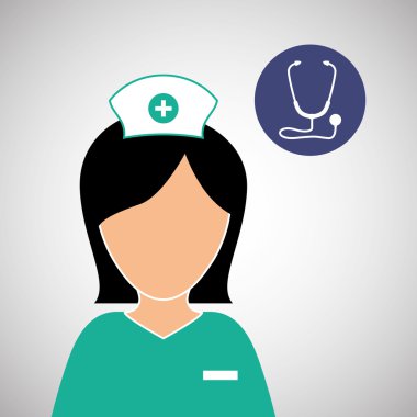 Tıbbi bakım tasarım. Hemşire simgesi. Beyaz arka plan, izole kötü