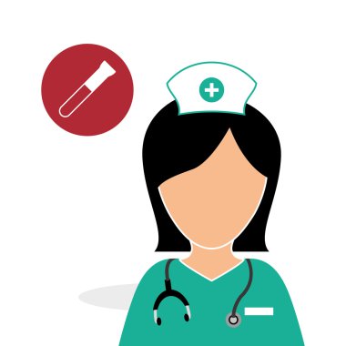 Tıbbi bakım tasarım. Hemşire simgesi. Beyaz arka plan, izole kötü