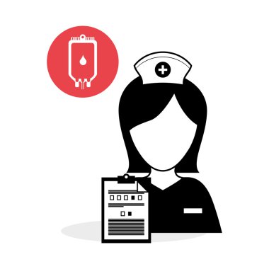 Tıbbi bakım tasarım. Hemşire simgesi. Beyaz arka plan, izole kötü