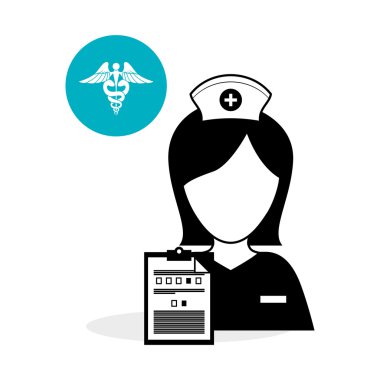 Tıbbi bakım tasarım. Hemşire simgesi. Beyaz arka plan, izole kötü