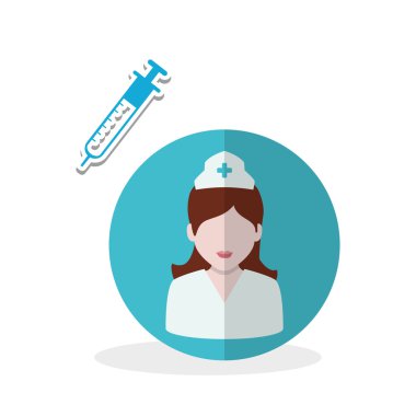 Tıbbi bakım tasarım. Hemşire simgesi. Beyaz arka plan, izole kötü