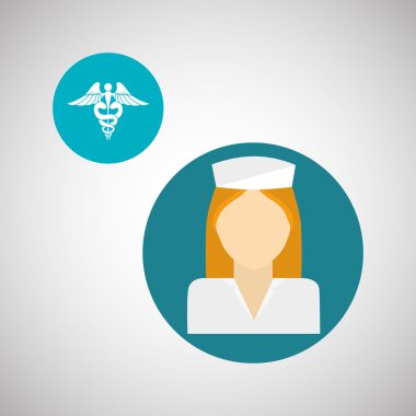 Tıbbi bakım tasarım. Hemşire simgesi. Beyaz arka plan, izole kötü