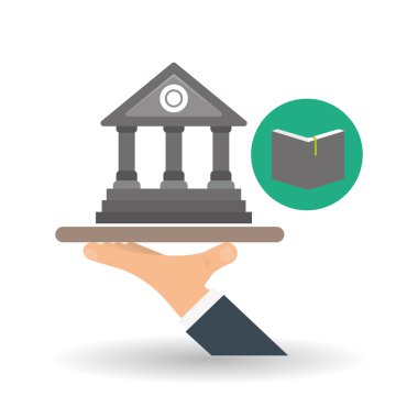 Eğitim tasarım. Üniversite simgesi. Derma ve izole illüstrasyon, yandan bina Üniversitesi