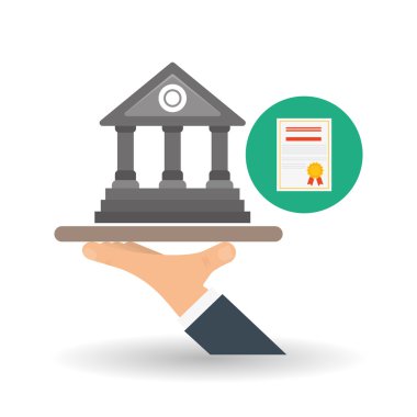 Eğitim tasarım. Üniversite simgesi. Derma ve izole illüstrasyon, yandan bina Üniversitesi