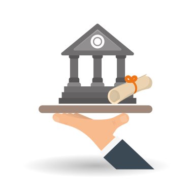 Eğitim tasarım. Üniversite simgesi. Derma ve izole illüstrasyon, yandan bina Üniversitesi