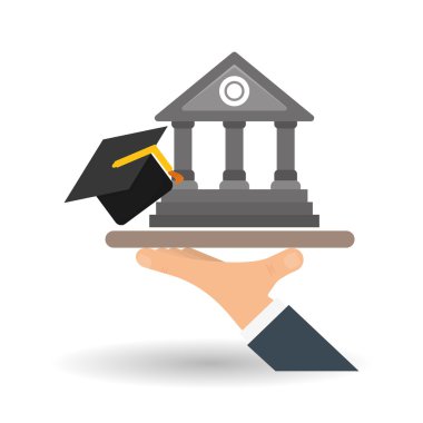 Eğitim tasarım. Üniversite simgesi. Derma ve izole illüstrasyon, yandan bina Üniversitesi