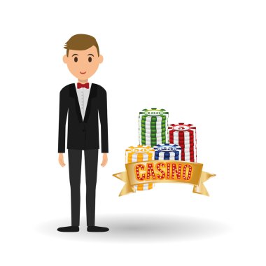 Casino tasarım. Kişi ve oyun simgesi. İzole illüstrasyon