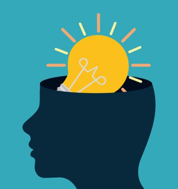 Tasarım düşünüyorum. Kafa simgesi. Düz illüstrasyon