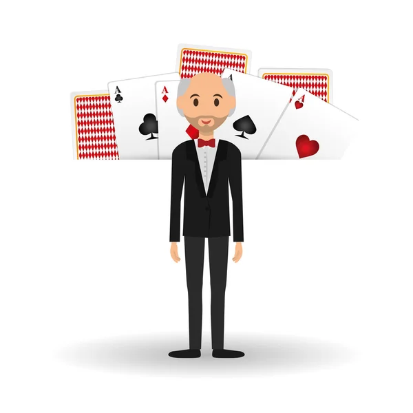 Casino-Design. Person und Spielikone. Vereinzelte Illustration — Stockvektor