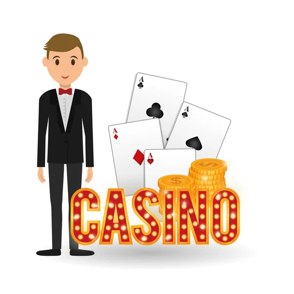 Casino tasarım. Kişi ve oyun simgesi. İzole illüstrasyon — Stok Vektör