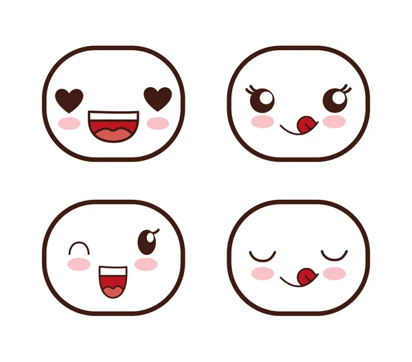 Diseño facial. Set de iconos. Ilustración de expresión. icono de dibujos animados — Vector de stock