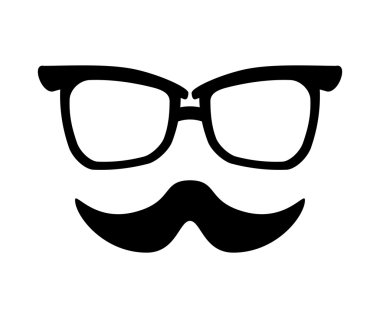 bıyık ve gözlük simgesi. Hipster stil kavramı, vektör grafisi